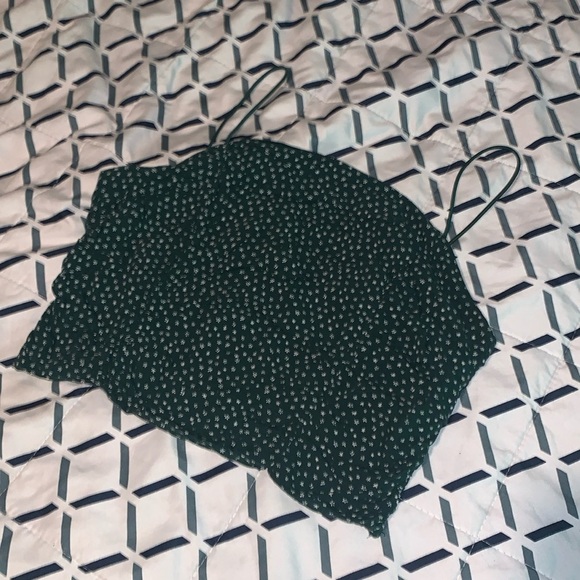 La Hearts Tops - Small L.A. Hearts Forrest Green floral crop top elastic spaghetti straps